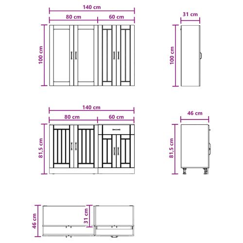 Кухненски единица LUCCA 4 pcs Черно Инженерна дървесина