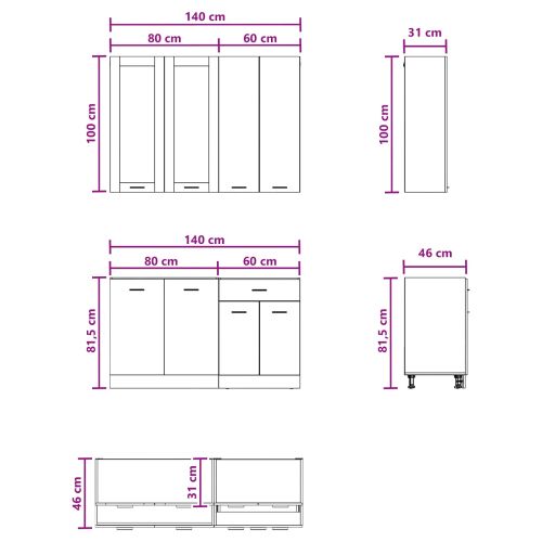 Кухненски единица LYON 4 pcs Бетонно сиво Инженерна дървесина