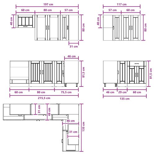 Кухненски единица LUCCA 8 pcs Бял гланц Инженерна дървесина