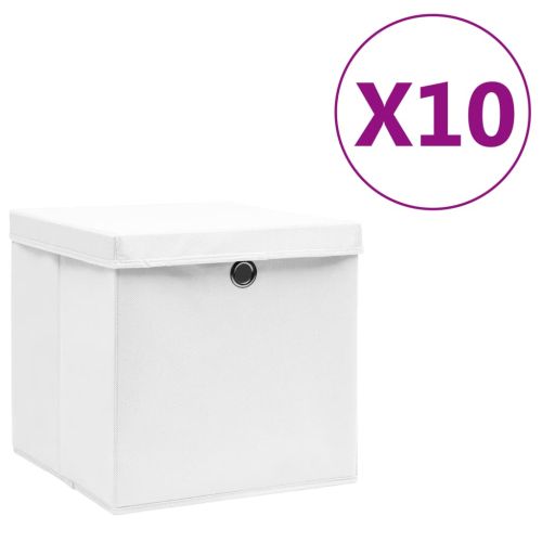 Кутии за съхранение с капаци 10 бр 28x28x28 см бели