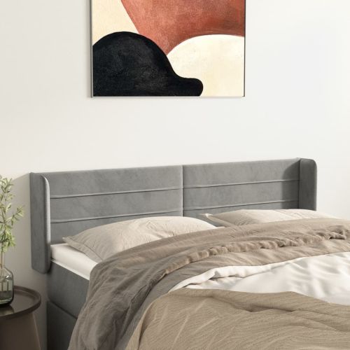 Горна табла за легло с уши, светлосива, 147x16x78/88 см, кадифе