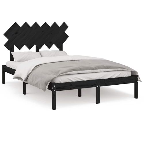 рамка за легло черно 135x190 см Double масивно дърво