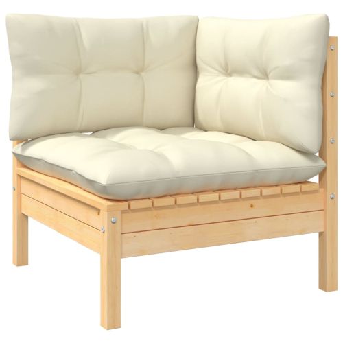 Градински лаундж комплект кремави възглавници 8 части бор масив