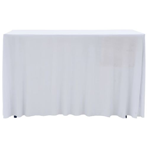 2 бр стреч покривки за маса с драперия, 183x76x74 см, бели