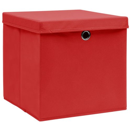 Кутии за съхранение с капаци 10 бр червени 32x32x32 см плат