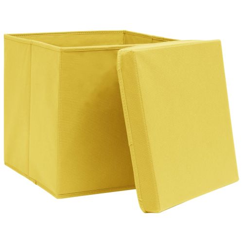 Кутии за съхранение с капаци 4 бр жълти 32x32x32 см плат