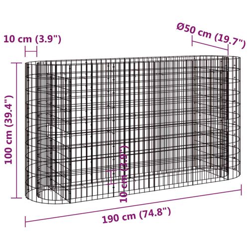 Габион повдигната леха, поцинковано желязо, 190x50x100 cм