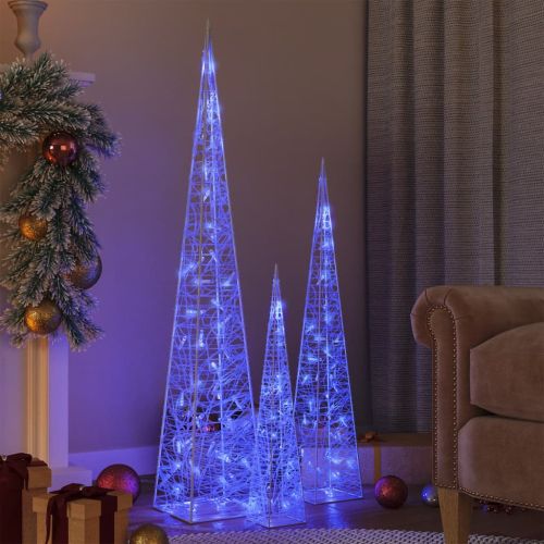 Комплект акрилни декоративни LED елхи конуси сини 60/90/120 см