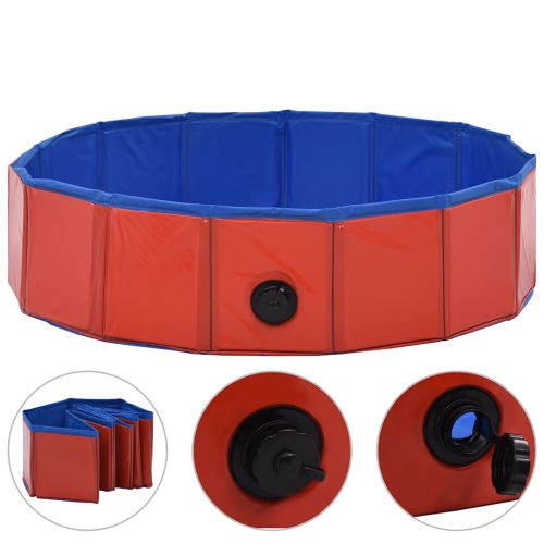 Сгъваем басейн за кучета, червен, 80x20 см, PVC