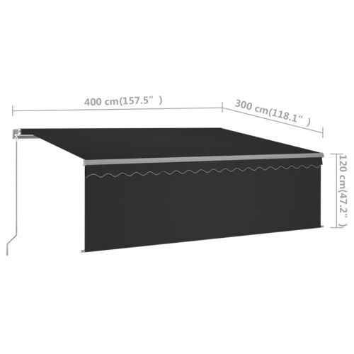 Ръчно прибиращ се сенник с щора и LED, 4x3 м, антрацит