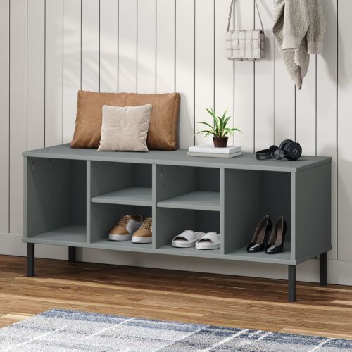 Етажерка за обувки с метални крака сива 106x35x45 см масив OSLO