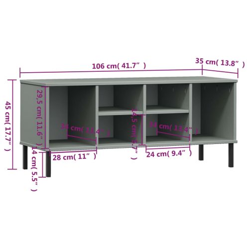 Етажерка за обувки с метални крака сива 106x35x45 см масив OSLO