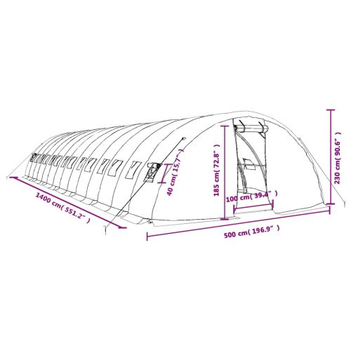 Оранжерия със стоманена рамка зелена 70 м² 14x5x2,3 м
