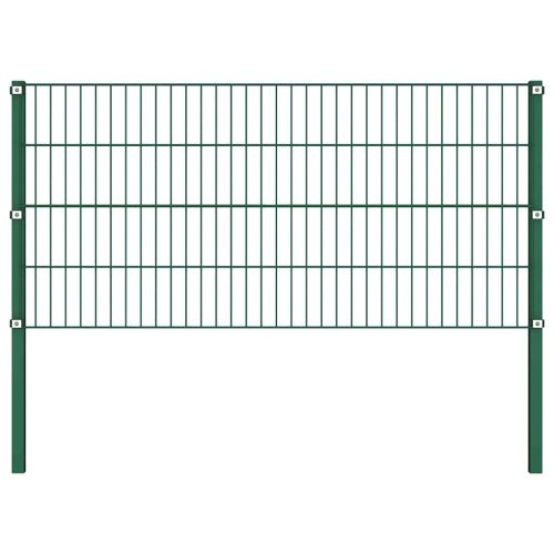 Ограден панел с железни стълбове 1557,5x80 см, зелен