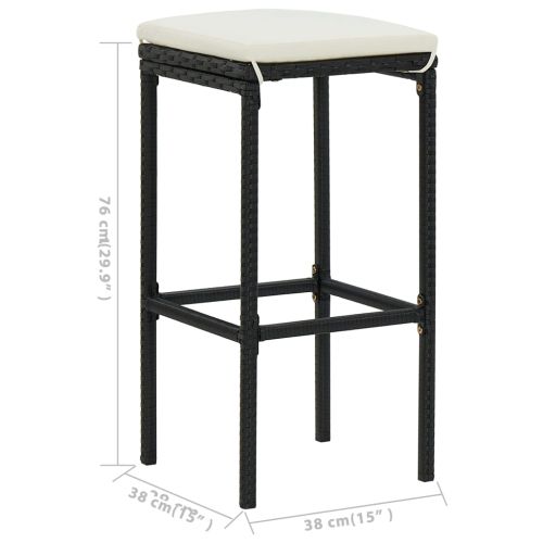 Градински бар комплект с възглавници, 7 части, черен