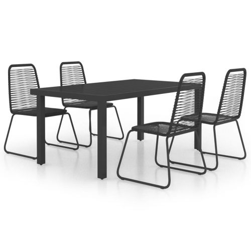 Градински трапезен комплект, 5 части, PVC ратан, черен