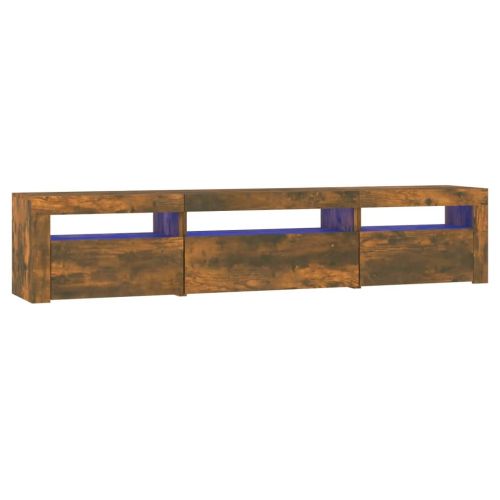 ТВ шкаф с LED осветление, опушен дъб, 195x35x40 см