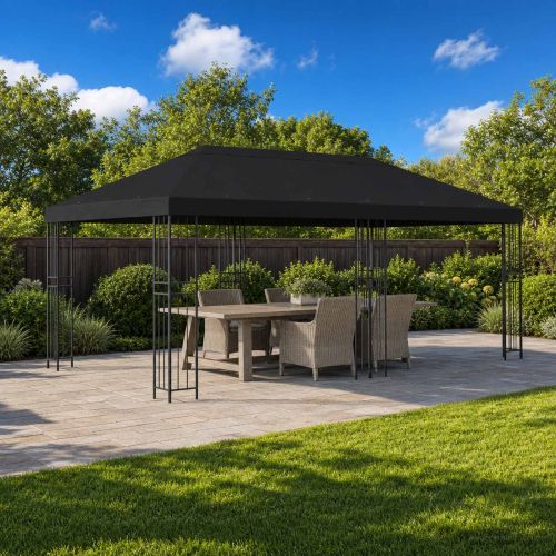 Канапе за беседка 6 x 3 m Черно Полиестер 190 gsm