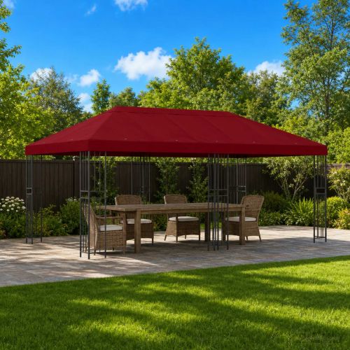 Канапе за беседка 6 x 3 m Бургундско червен Полиестер 190 gsm