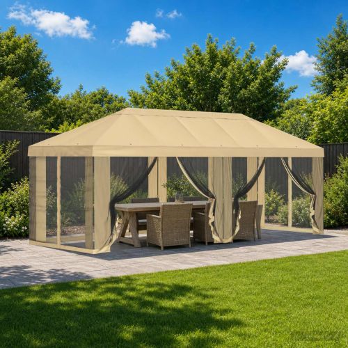 Покривало за беседка с стени 6 x 3 m Кремаво Полиестер 190 gsm