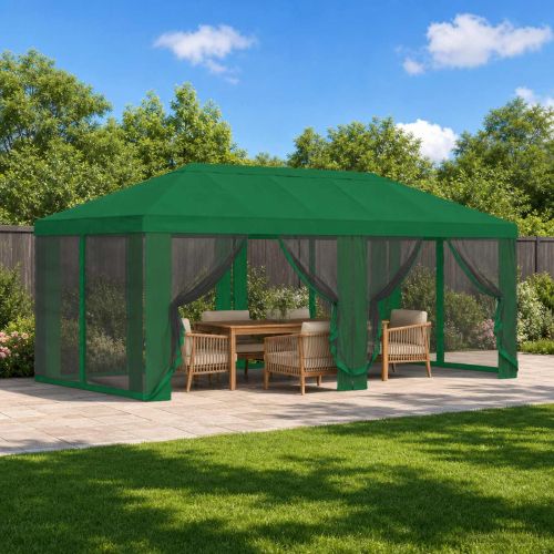 Покривало за беседка с стени 6 x 3 m Зелено Полиестер 190 gsm