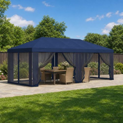 Покривало за беседка с стени 6 x 3 m Синьо Полиестер 190 gsm