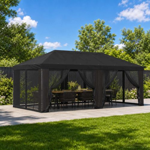 Покривало за беседка с стени 6 x 3 m Черно Полиестер 190 gsm