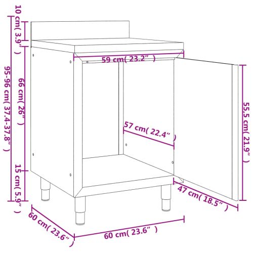 Търговска работна маса с шкаф 60x60x96 см неръждаема стомана