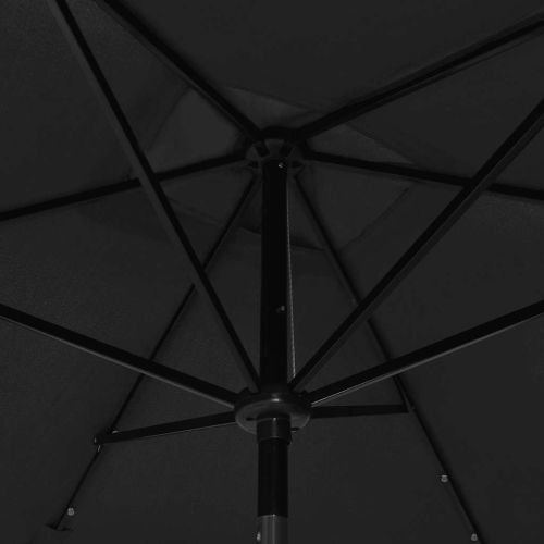 Градински чадър с LED и стоманен прът, черен, 2x3 м