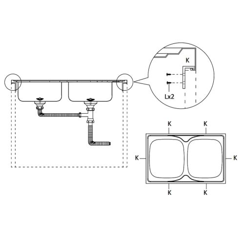 Кухненска мивка с две корита, сребриста, 800x500x155 мм, инокс