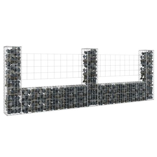 U-образна габионна кошница с 3 стълба, желязо, 260x20x100 см