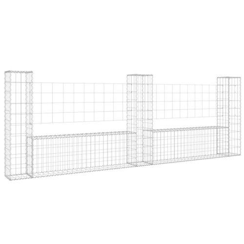 U-образна габионна кошница с 3 стълба, желязо, 260x20x100 см