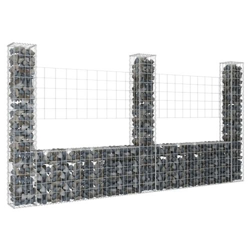 U-образна габионна кошница с 3 стълба, желязо, 260x20x150 см
