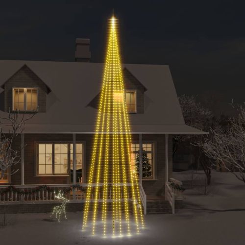 Коледна елха на флагщок, топло бяло, 1134 LED, 800 см
