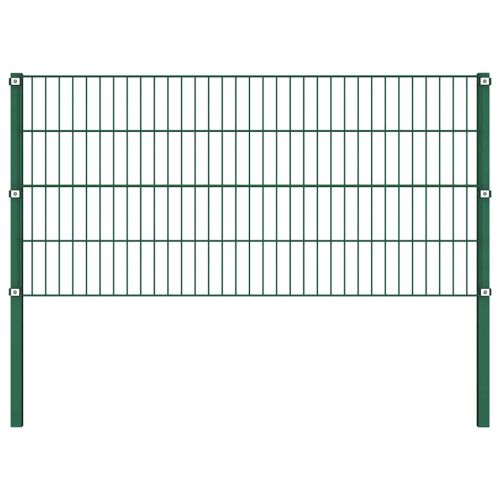Ограден панел с железни стълбове, 867x80 см, зелен