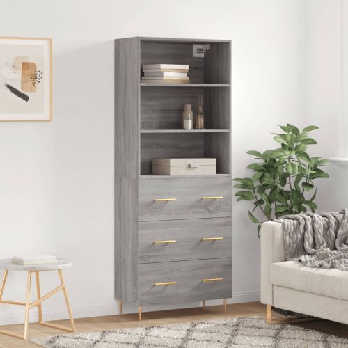 Висок шкаф, сив сонома, 69,5x34x180 см, инженерно дърво