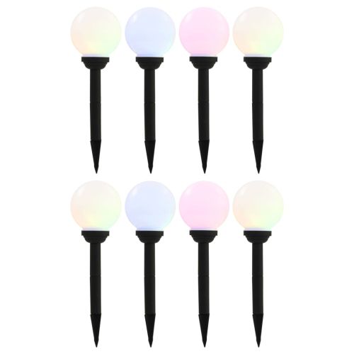 Външни соларни лампи 8 бр LED сферични 15 см RGB