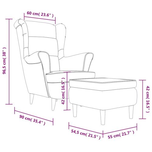 Фотьойл Wingback с табуретка, виненочервен, кадифе