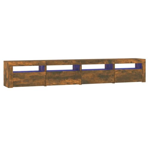 ТВ шкаф с LED осветление, опушен дъб, 240x35x40 см