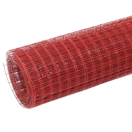 Кокошкарска мрежа, стомана с PVC покритие, 10x1,5 м, червена