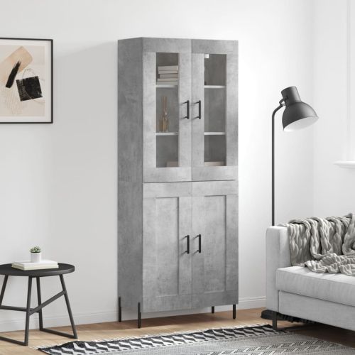 Висок шкаф, бетонно сив, 69,5x34x180 см, инженерно дърво