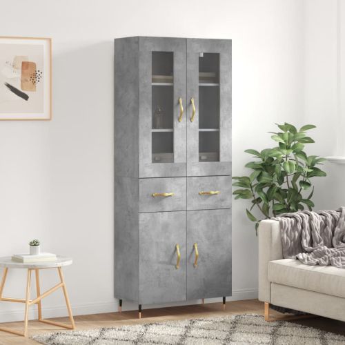 Висок шкаф, бетонно сив, 69,5x34x180 см, инженерно дърво