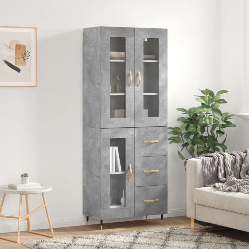 Висок шкаф, бетонно сив, 69,5x34x180 см, инженерно дърво