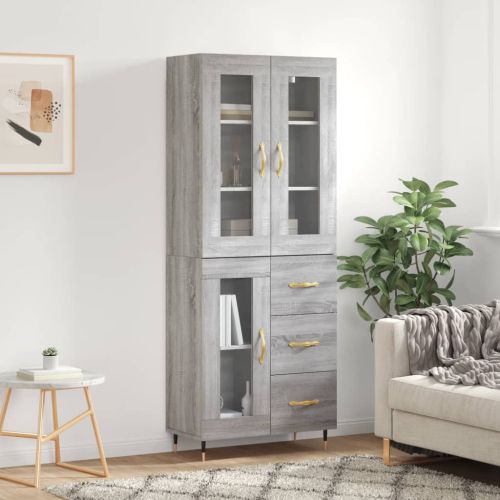 Висок шкаф, сив сонома, 69,5x34x180 см, инженерно дърво