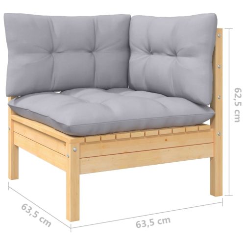 Градински лаундж комплект сиви възглавници 7 части бор масив