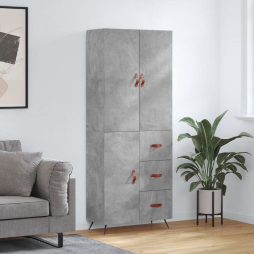 Висок шкаф, бетонно сив, 69,5x34x180 см, инженерно дърво