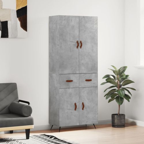 Висок шкаф, бетонно сив, 69,5x34x180 см, инженерно дърво