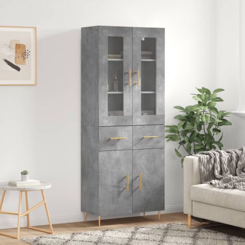 Висок шкаф, бетонно сив, 69,5x34x180 см, инженерно дърво