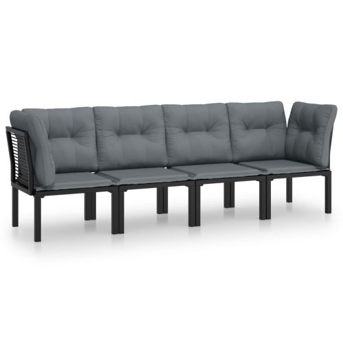 Градински лаундж комплект 4 части черно и сиво полиратан