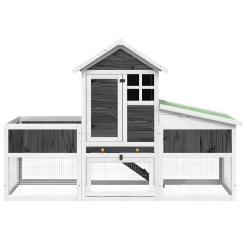Клетка за зайци сива 170x63x113 см борово дърво масив